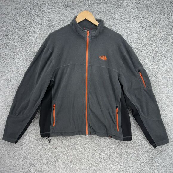 The North Face Polartec Jacket Mens XXL Gray Orange Fleece‎ Full Zip Sweatshirt - Picture 1 of 10